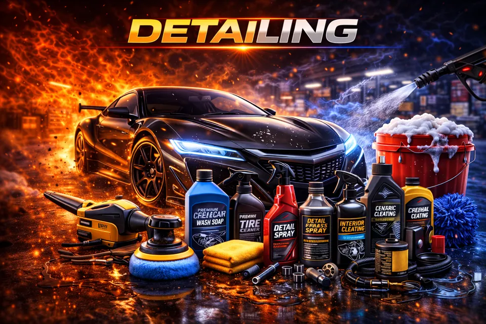 Performance vehicle being professionally detailed